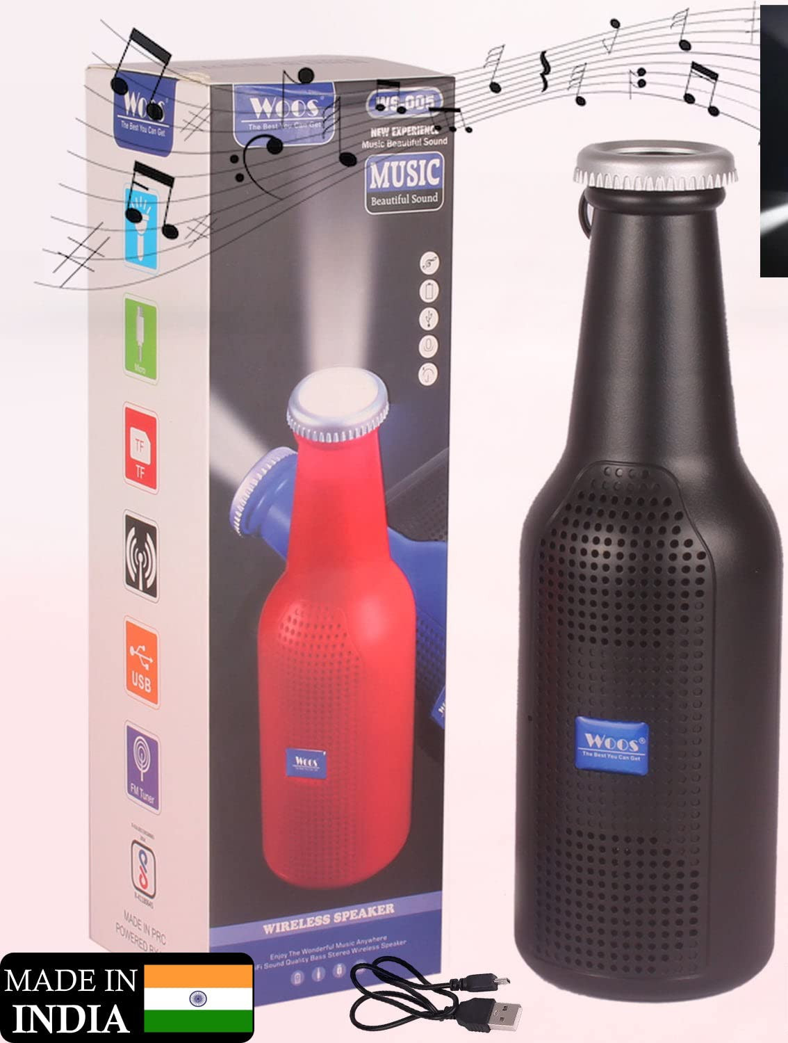 Bottle Shape Rechargeable Bluetooth Speaker Wireless Portable Calling/FM/AUX/USB/SD Card Support  with Rich Deep Bass
